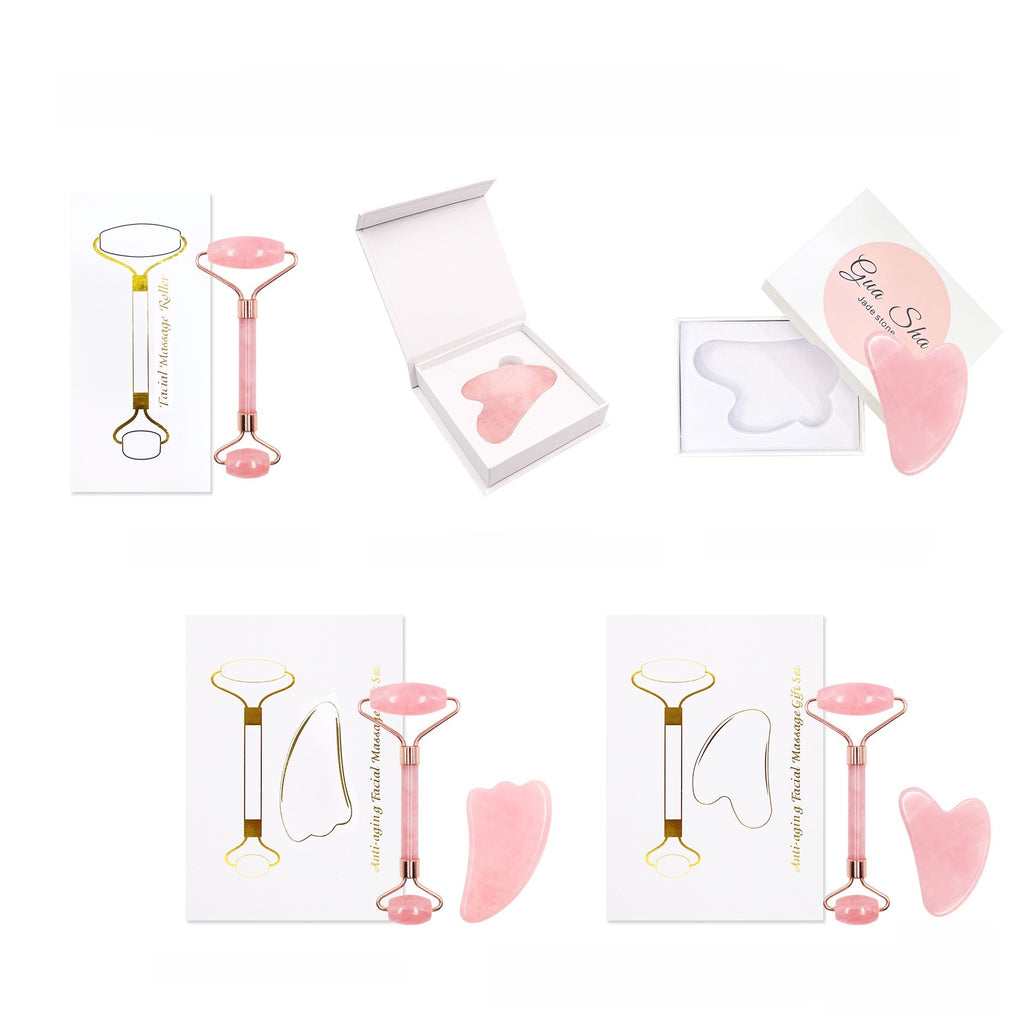 Jade Facial Massager Scraping Board Rose Quartz Roller